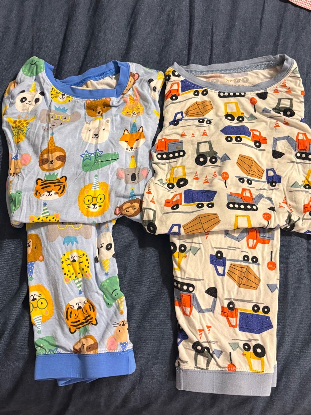 Little Sleepies Pajamas 2-piece Set Bamboo Construction Trucks Animals Lot Of 2